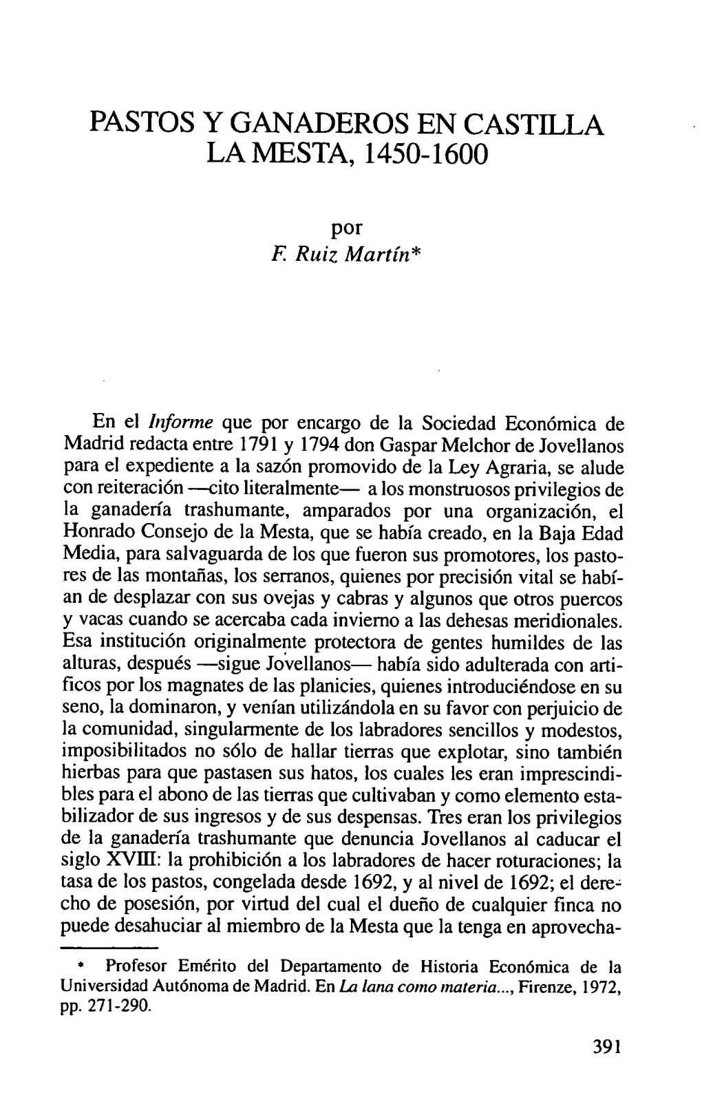 Pastos Y Ganaderos En Castilla La Mesta, 1450-1600
