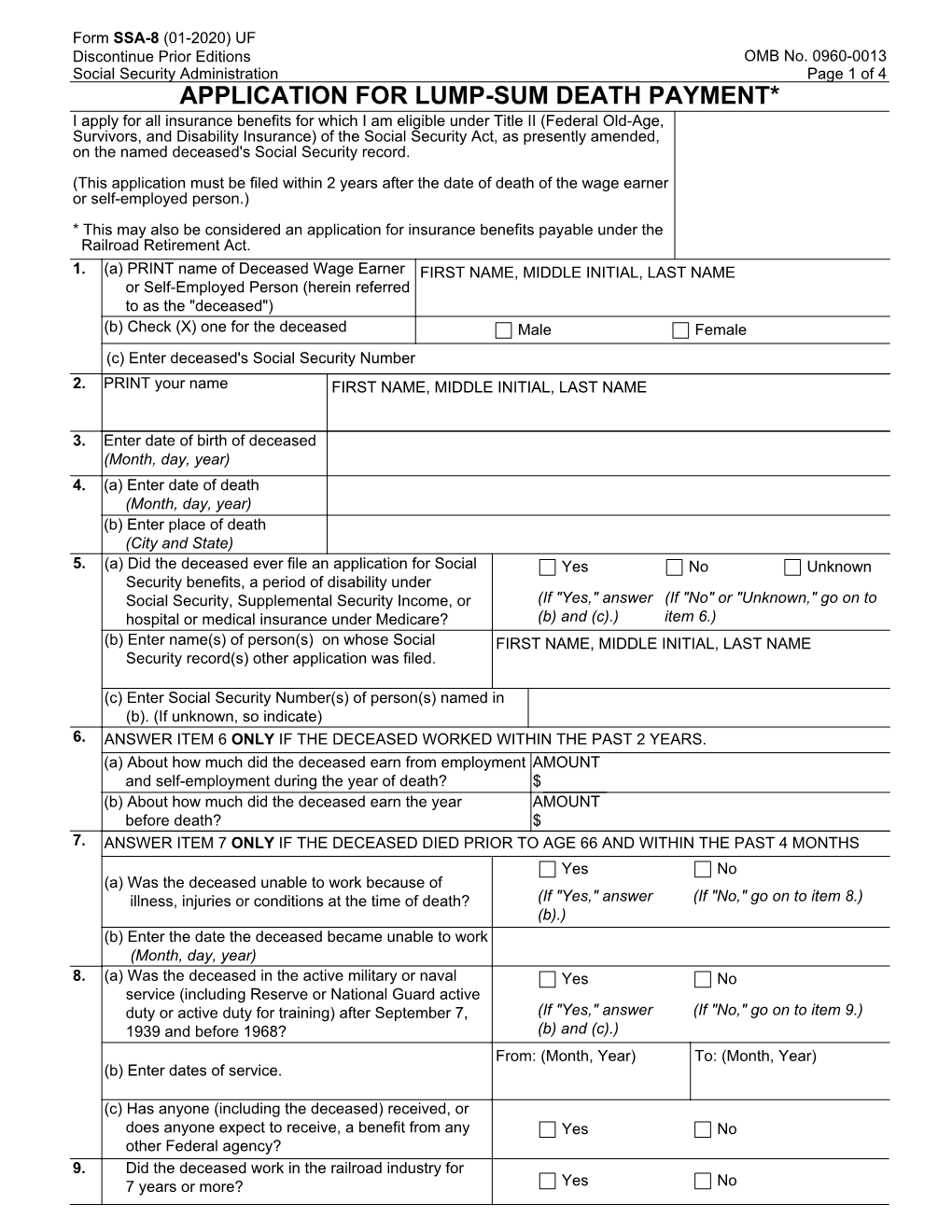 Application for Lump-Sum Death Payment