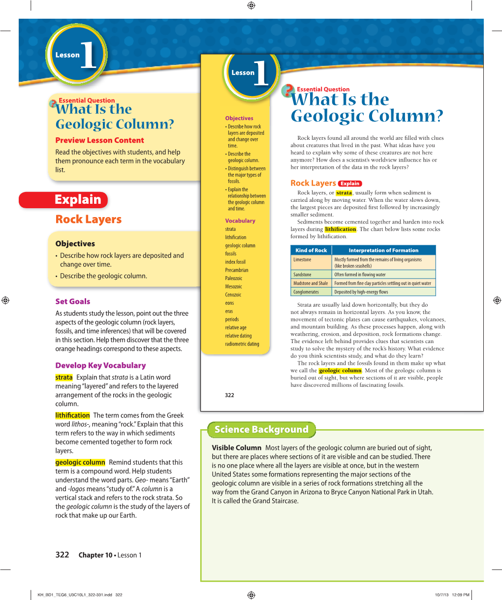 What Is the Geologic Column? the Geologic Column Is Made Summary with Students