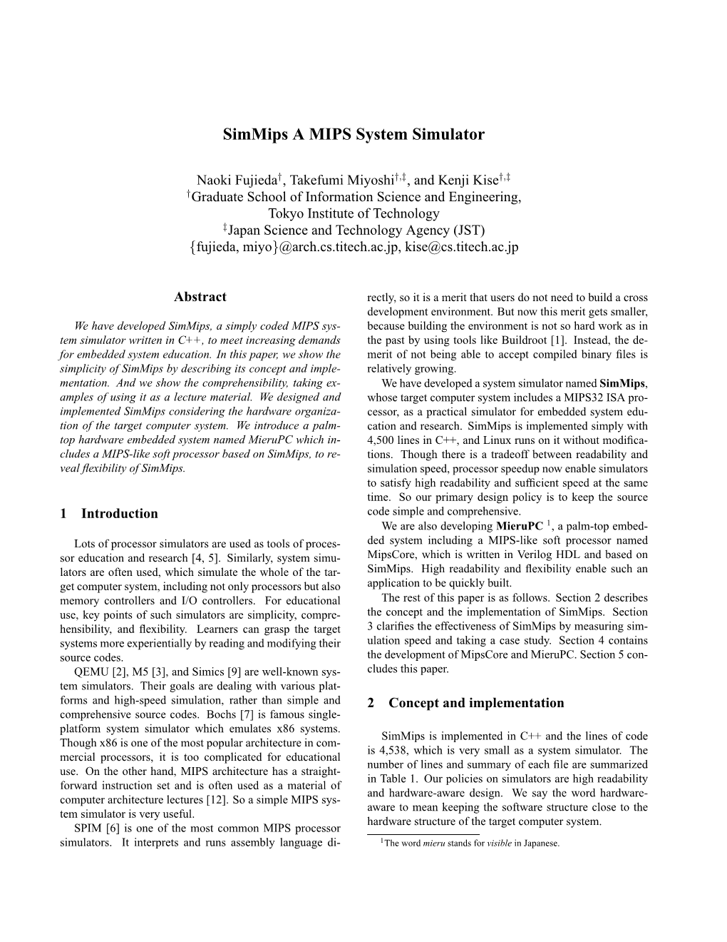 Simmips a MIPS System Simulator