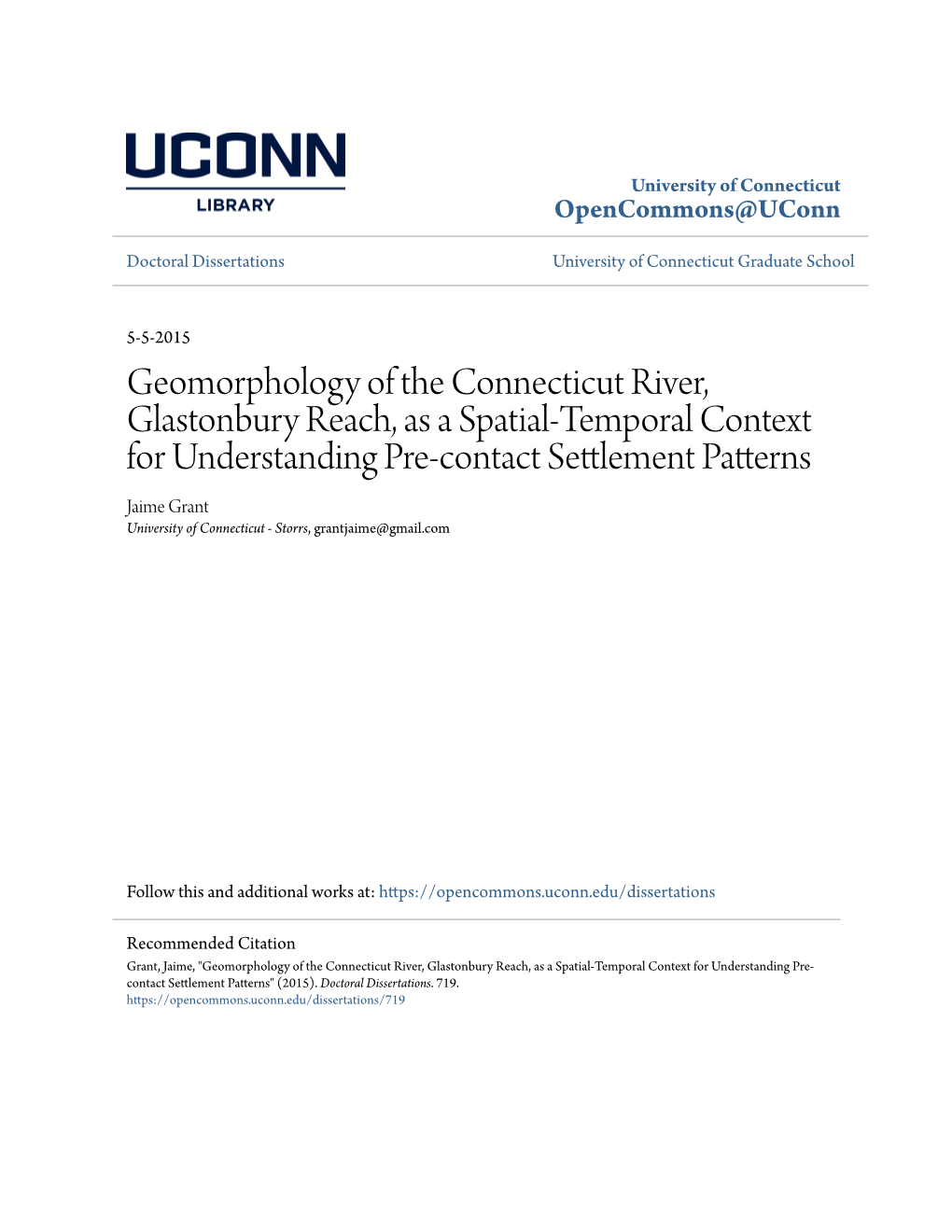 Geomorphology of the Connecticut River, Glastonbury Reach, As a Spatial-Temporal Context for Understanding Pre-Contact Settlemen