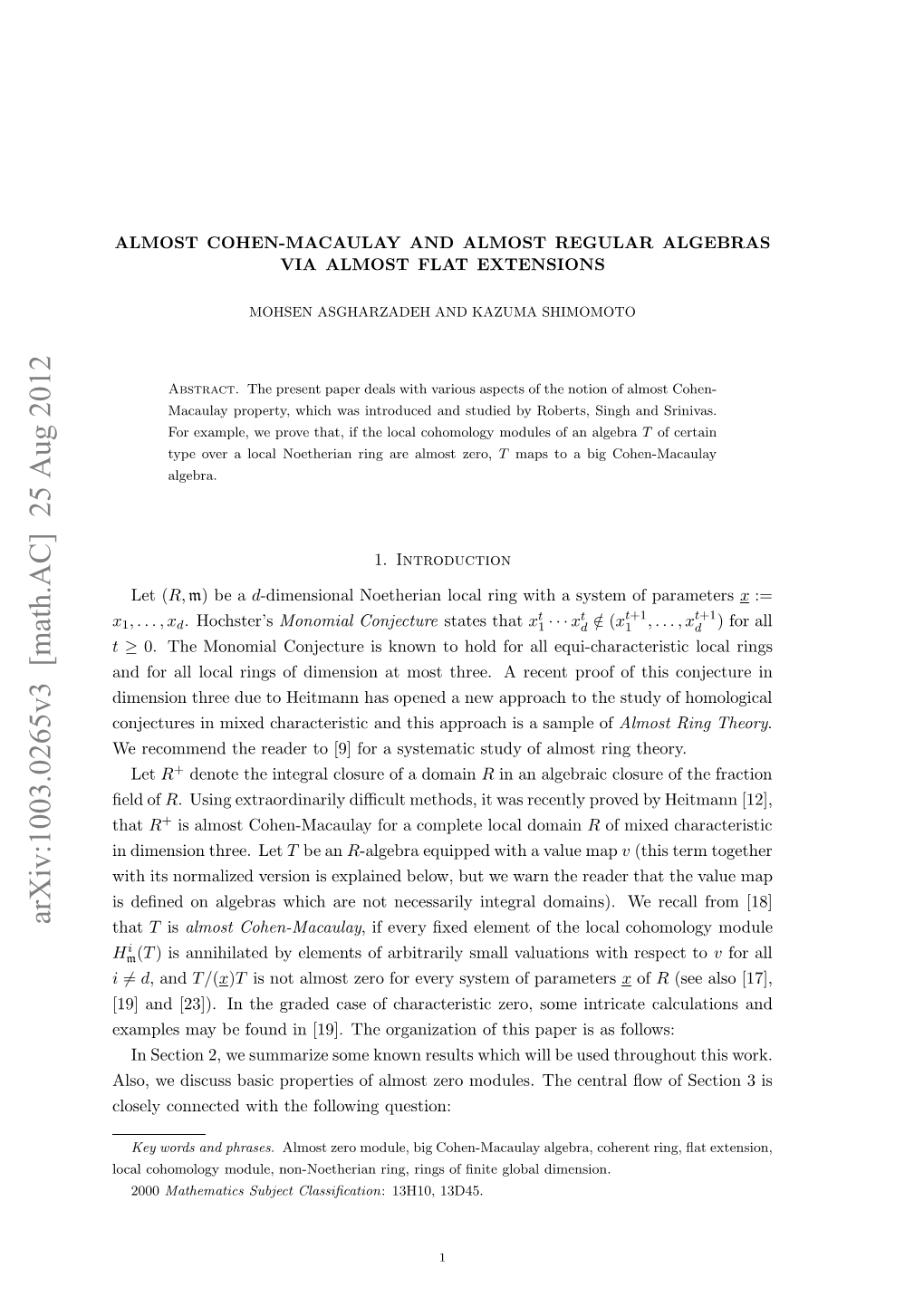 Almost Cohen-Macaulay and Almost Regular Algebras Via Almost Flat Extensions3