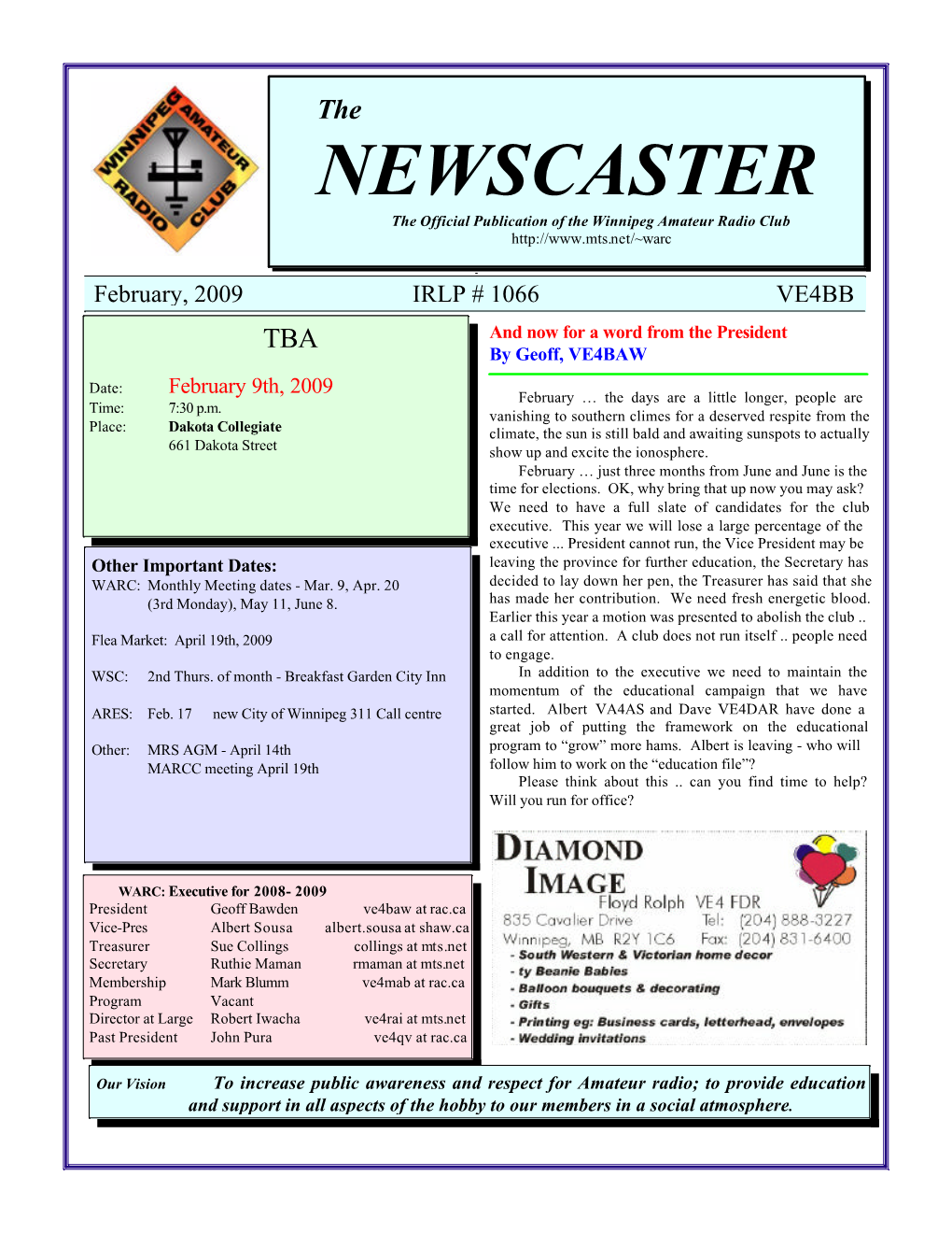 NEWSCASTER the Official Publication of the Winnipeg Amateur Radio Club