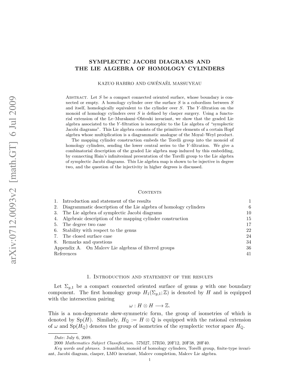 Symplectic Jacobi Diagrams and the Lie Algebra of Homology Cylinders