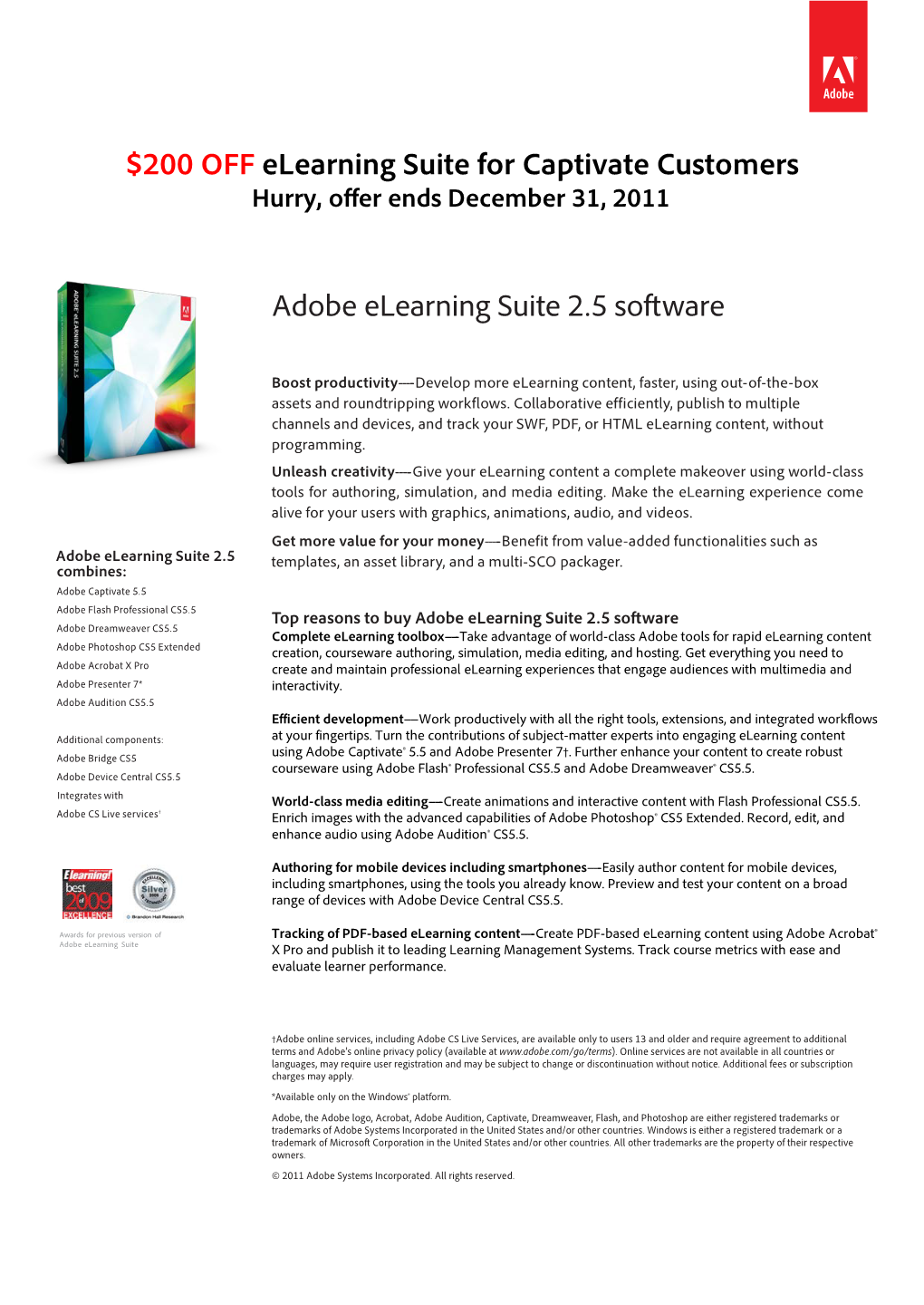 $200 OFF Elearning Suite for Captivate Customers Adobe