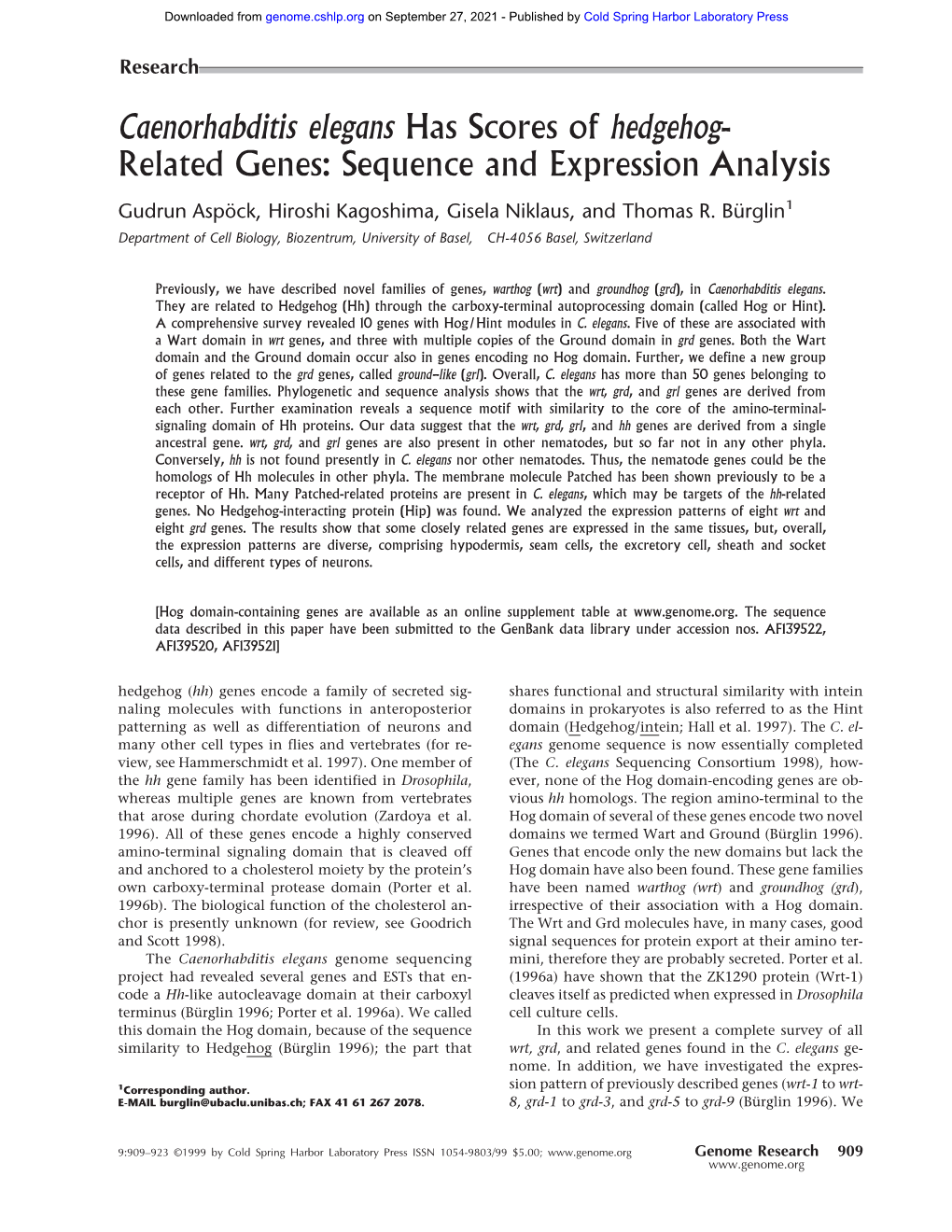 Caenorhabditis Elegans Has Scores of Hedgehog- Related Genes: Sequence and Expression Analysis