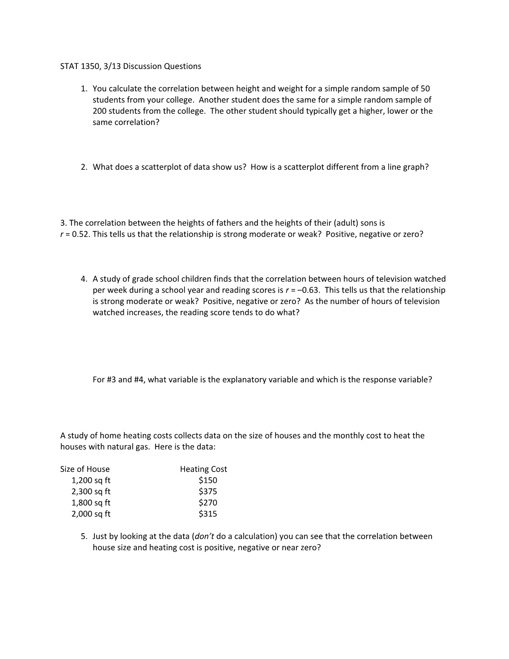 STAT 1350, 3/13 Discussion Questions