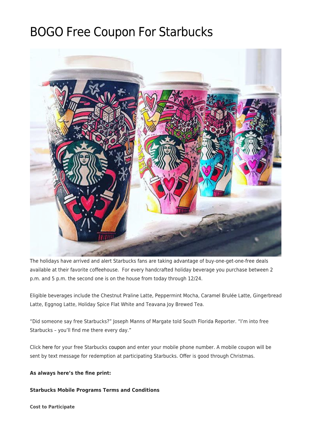 BOGO Free Coupon for Starbucks