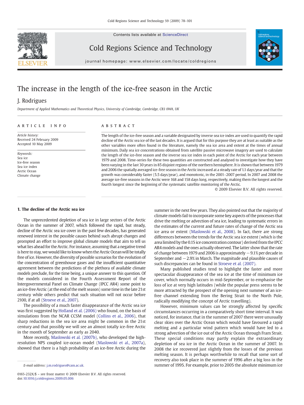 The Increase in the Length of the Ice-Free Season in the Arctic