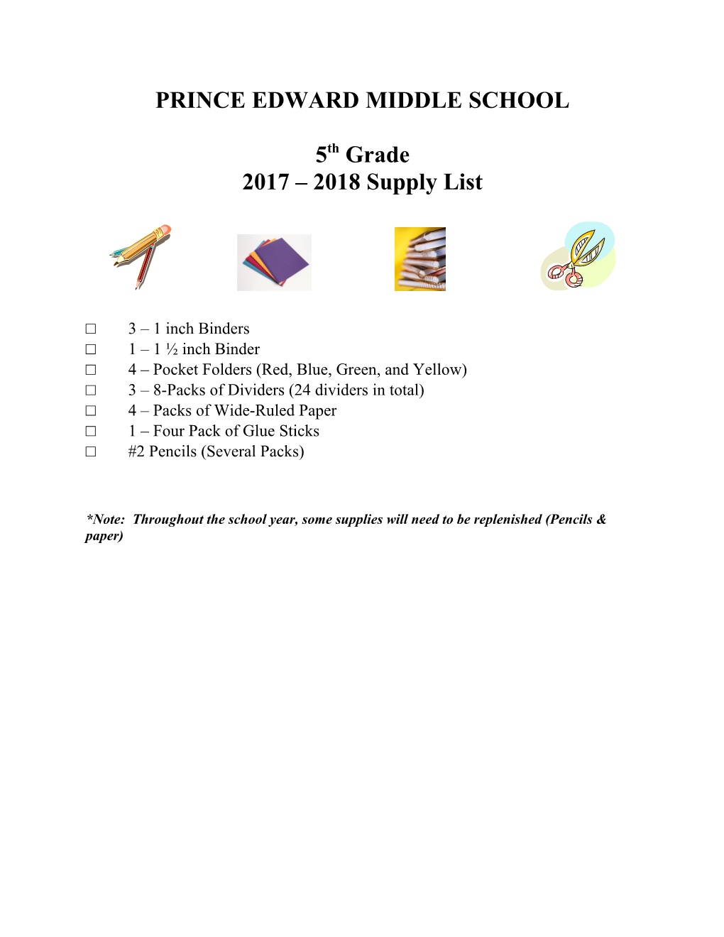 5Th Grade Supply List