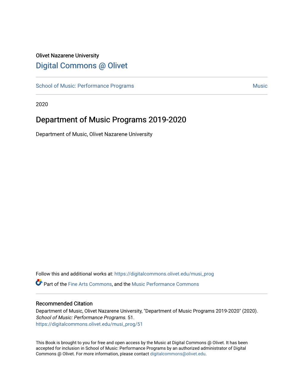 Department of Music Programs 2019-2020