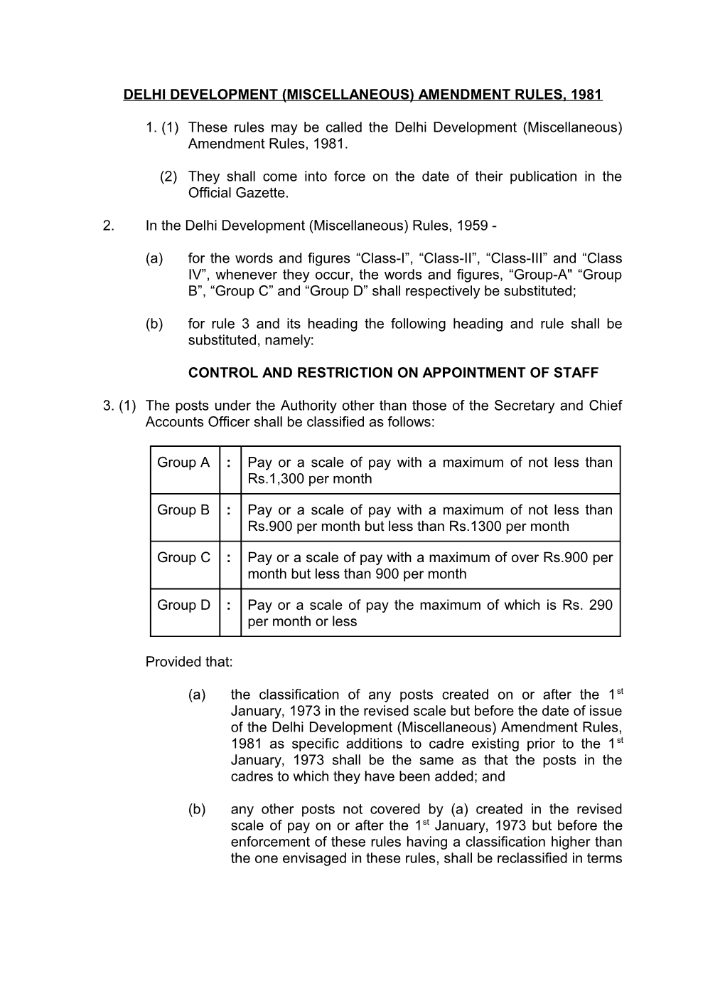 Delhi Development (Miscellaneous) Amendment Rules, 1981