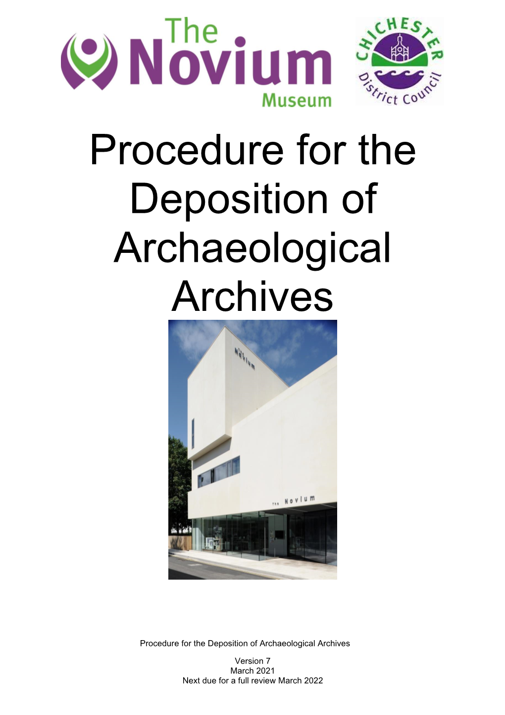 Procedure for the Deposition of Archaeological Archives