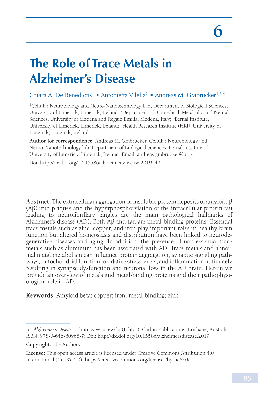 The Role of Trace Metals in Alzheimer's Disease