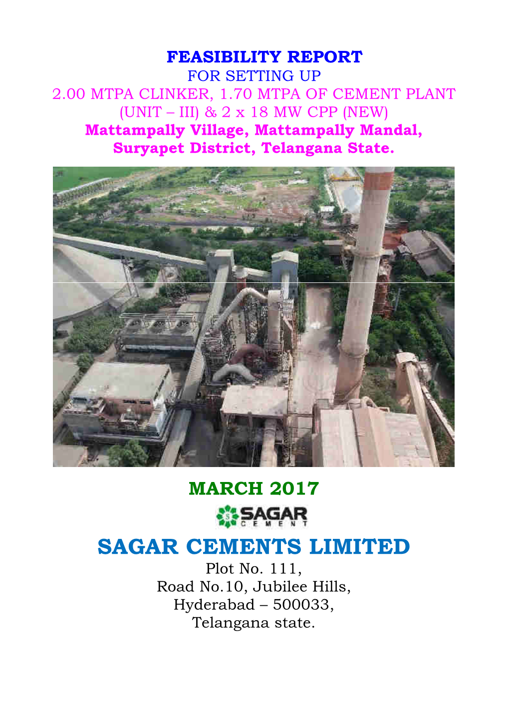 SAGAR CEMENTS LIMITED Plot No