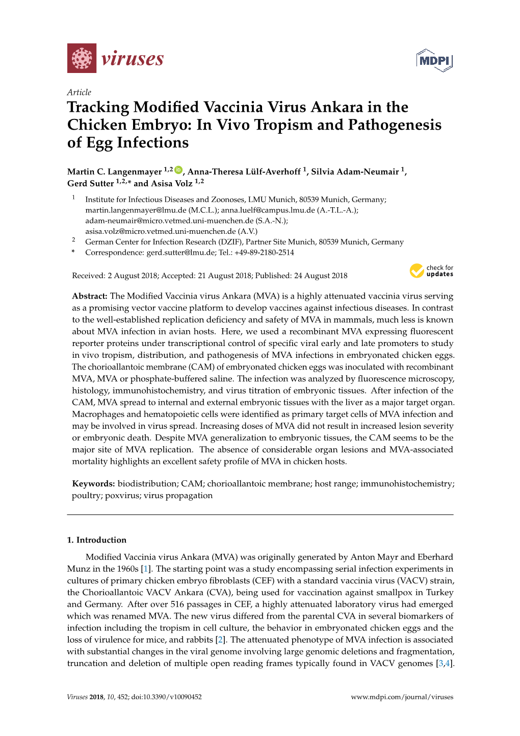 Tracking Modified Vaccinia Virus Ankara in the Chicken Embryo