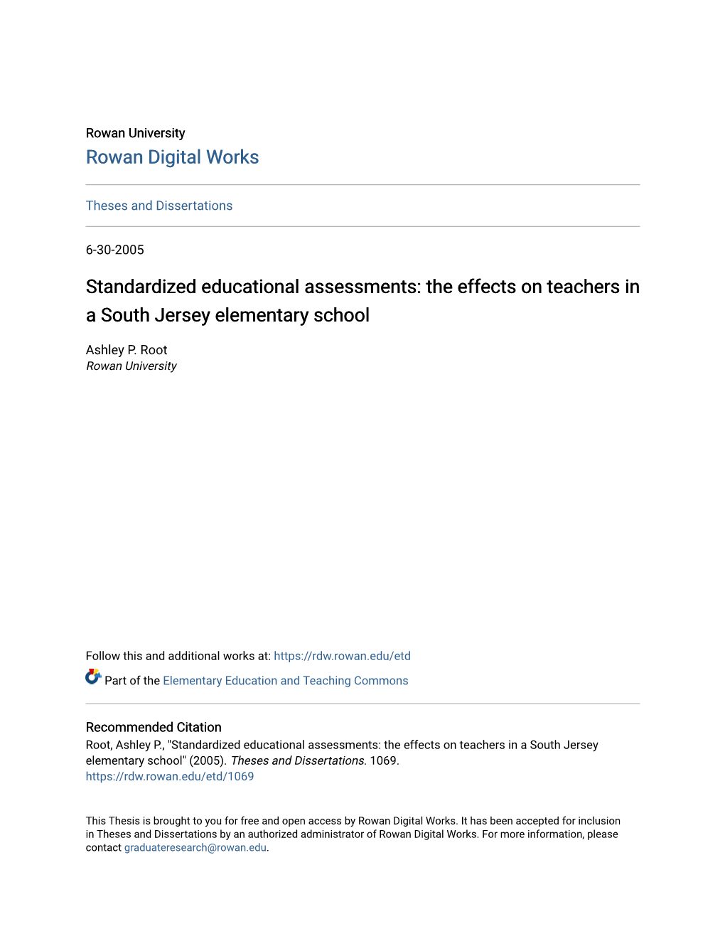 Standardized Educational Assessments: the Effects on Teachers in a South Jersey Elementary School