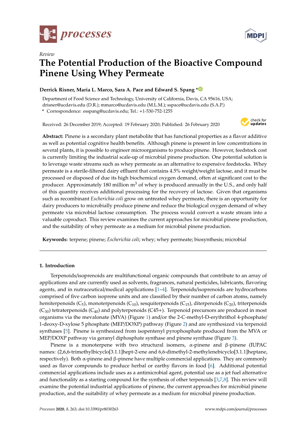 The Potential Production of the Bioactive Compound Pinene Using Whey Permeate