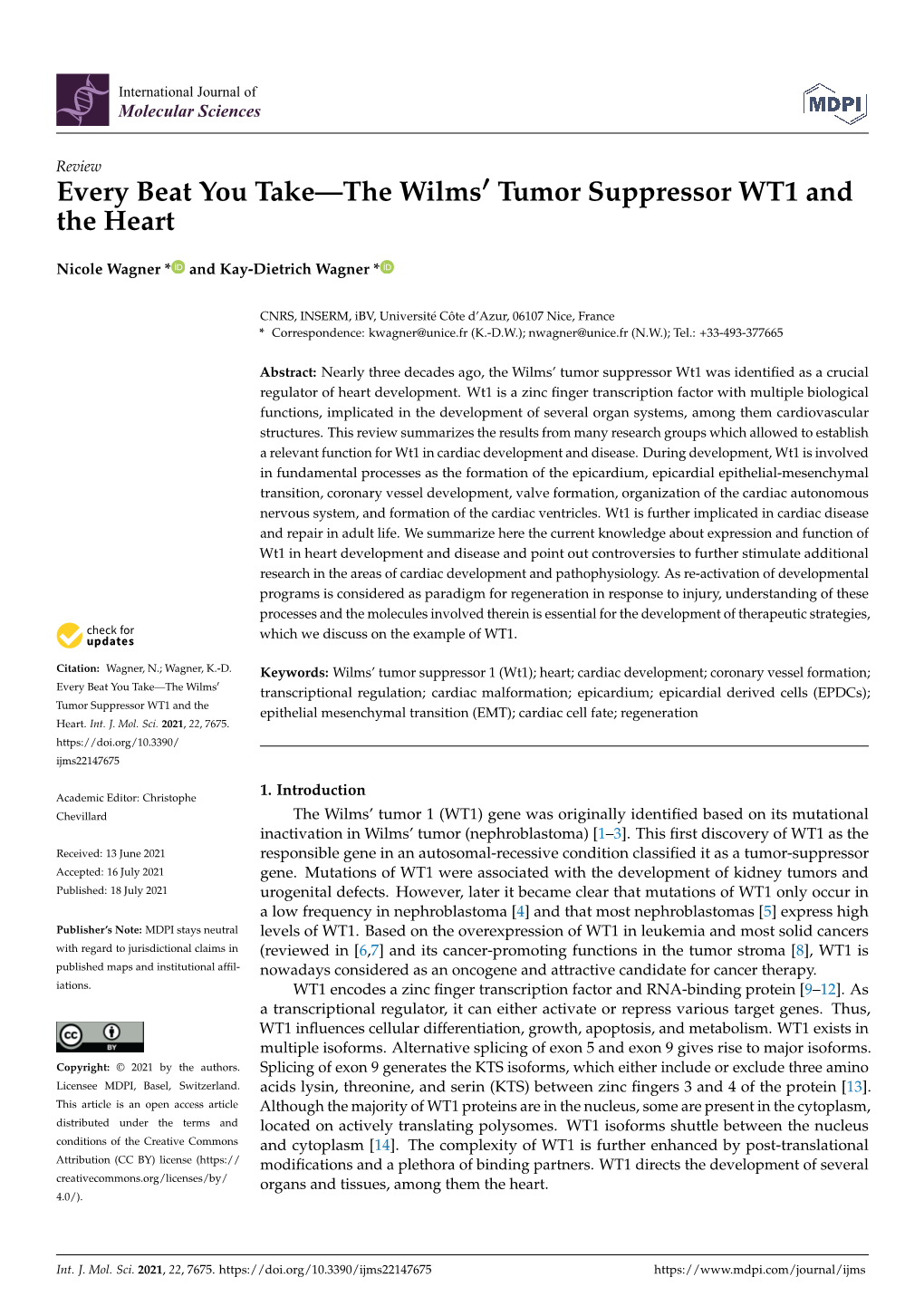 Every Beat You Take—The Wilms' Tumor Suppressor WT1 and the Heart