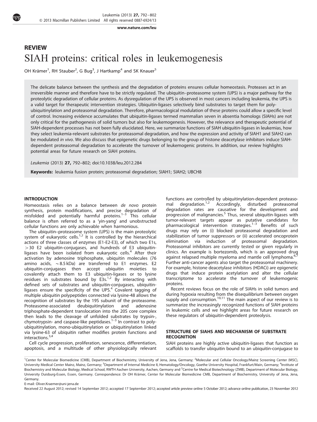 SIAH Proteins: Critical Roles in Leukemogenesis