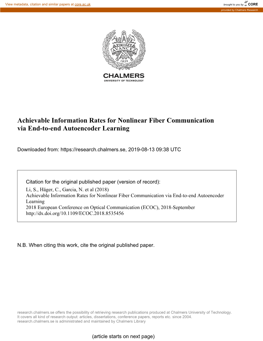 Achievable Information Rates for Nonlinear Fiber Communication Via End-To-End Autoencoder Learning