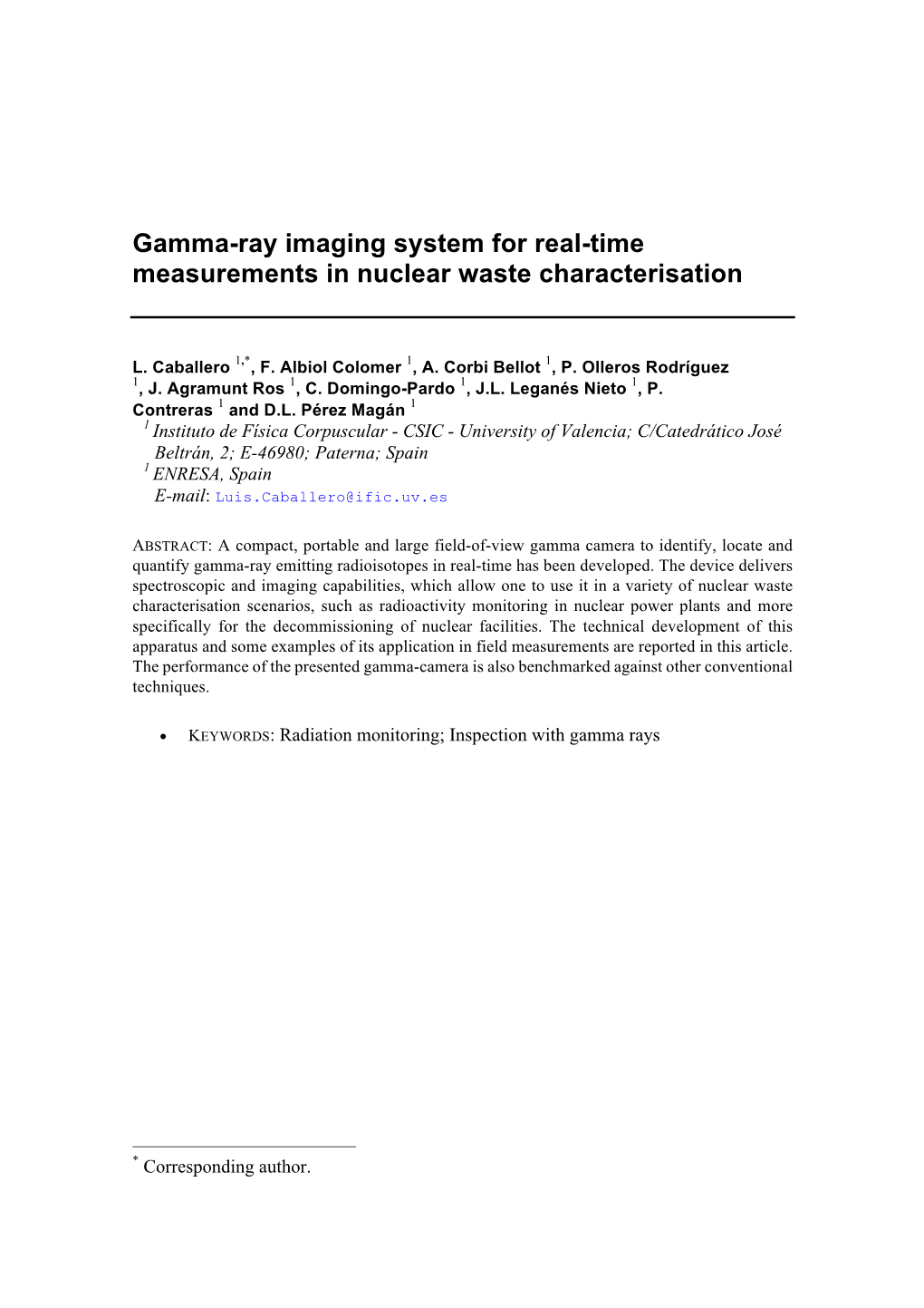 Gamma-Ray Imaging System for Real-Time Measurements in Nuclear Waste Characterisation