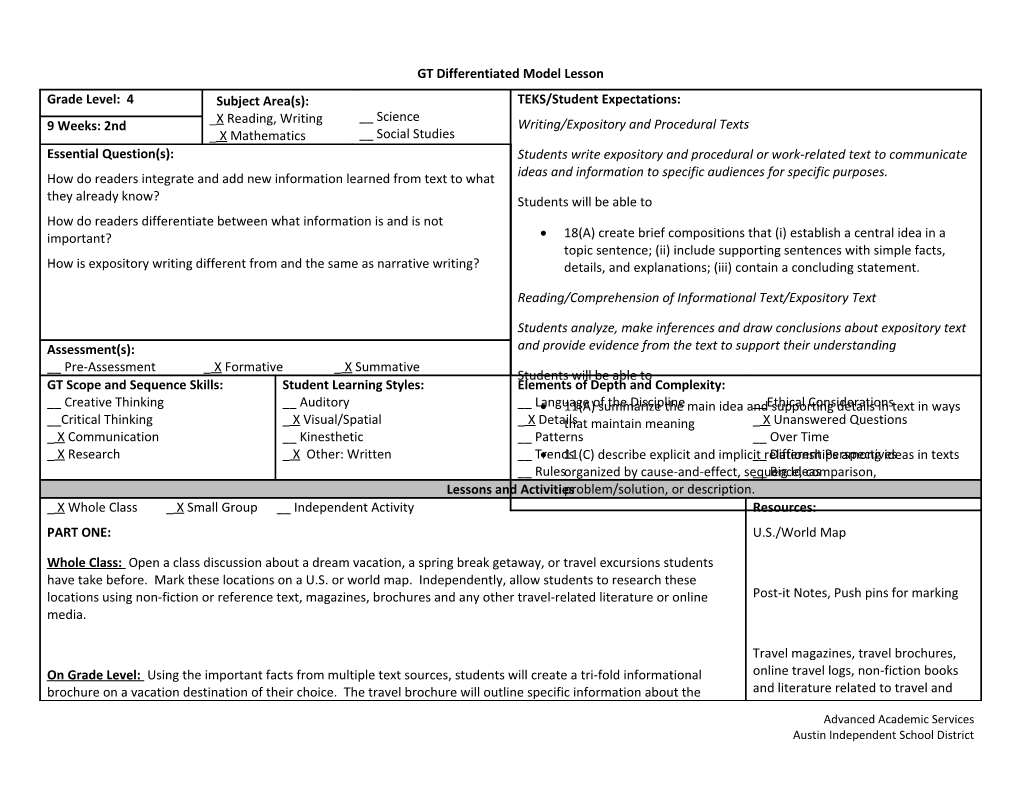GT Differentiated Model Lesson