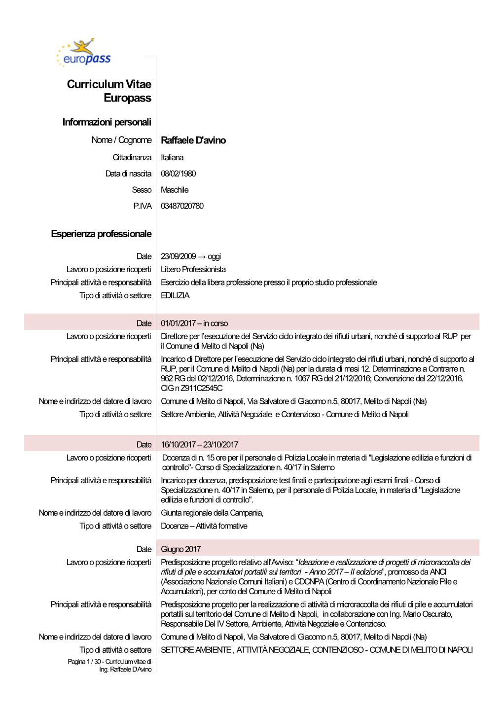 Curriculum Vitae Europass