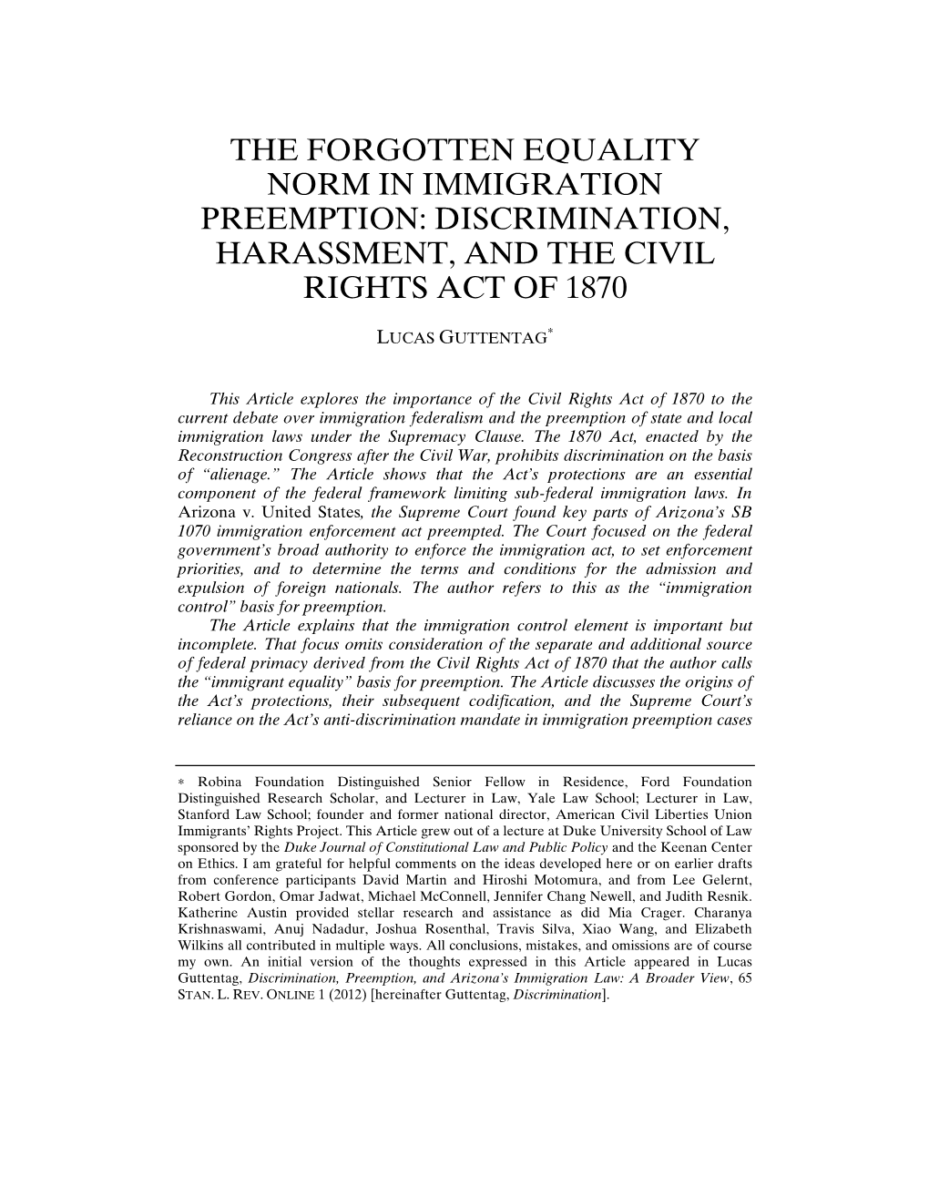 Discrimination, Harassment, and the Civil Rights Act of 1870