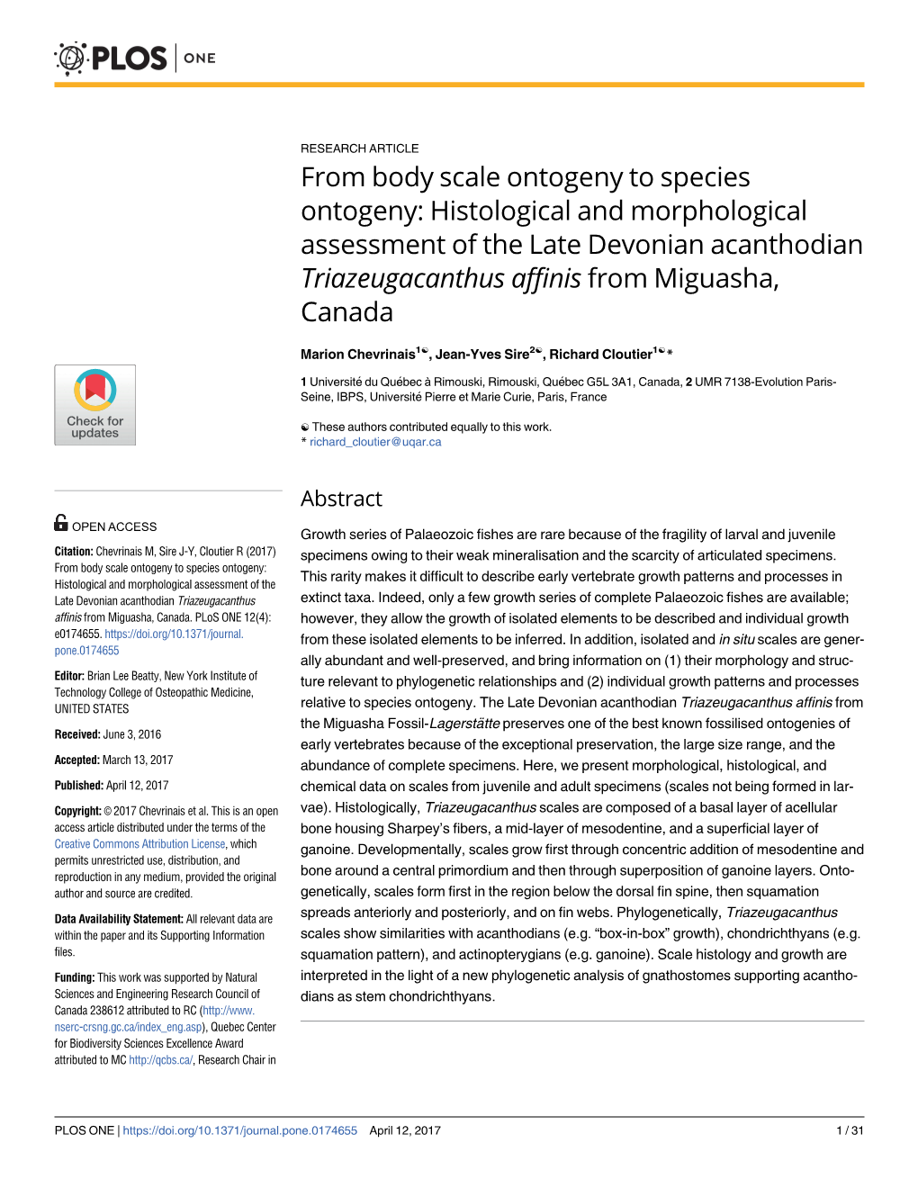 From Body Scale Ontogeny to Species Ontogeny: Histological and Morphological Assessment of the Late Devonian Acanthodian Triazeu