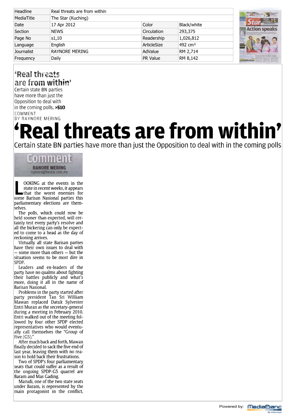 'Real Threats Are from Within' Certain State BN Parties Have More Than Just the Opposition to Deal with in the Coming Polls