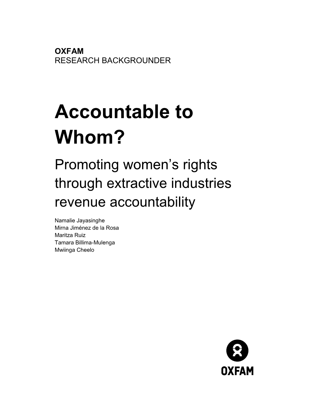 Accountable to Whom? Promoting Women’S Rights Through Extractive Industries Revenue Accountability