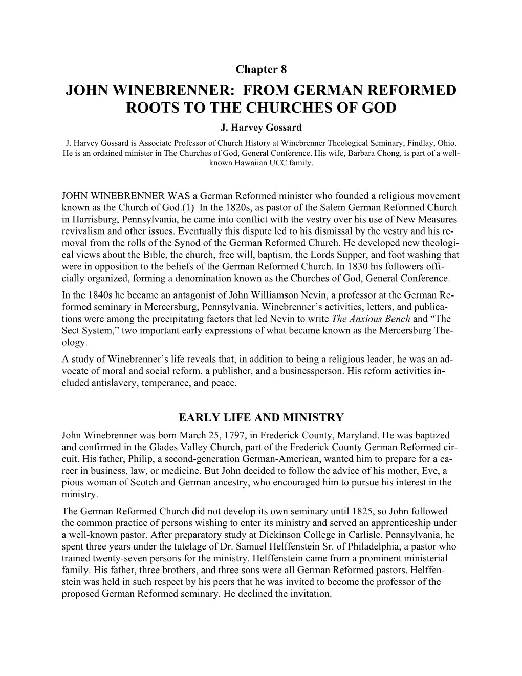 John Winebrenner: from German Reformed Roots to the Churches of God J