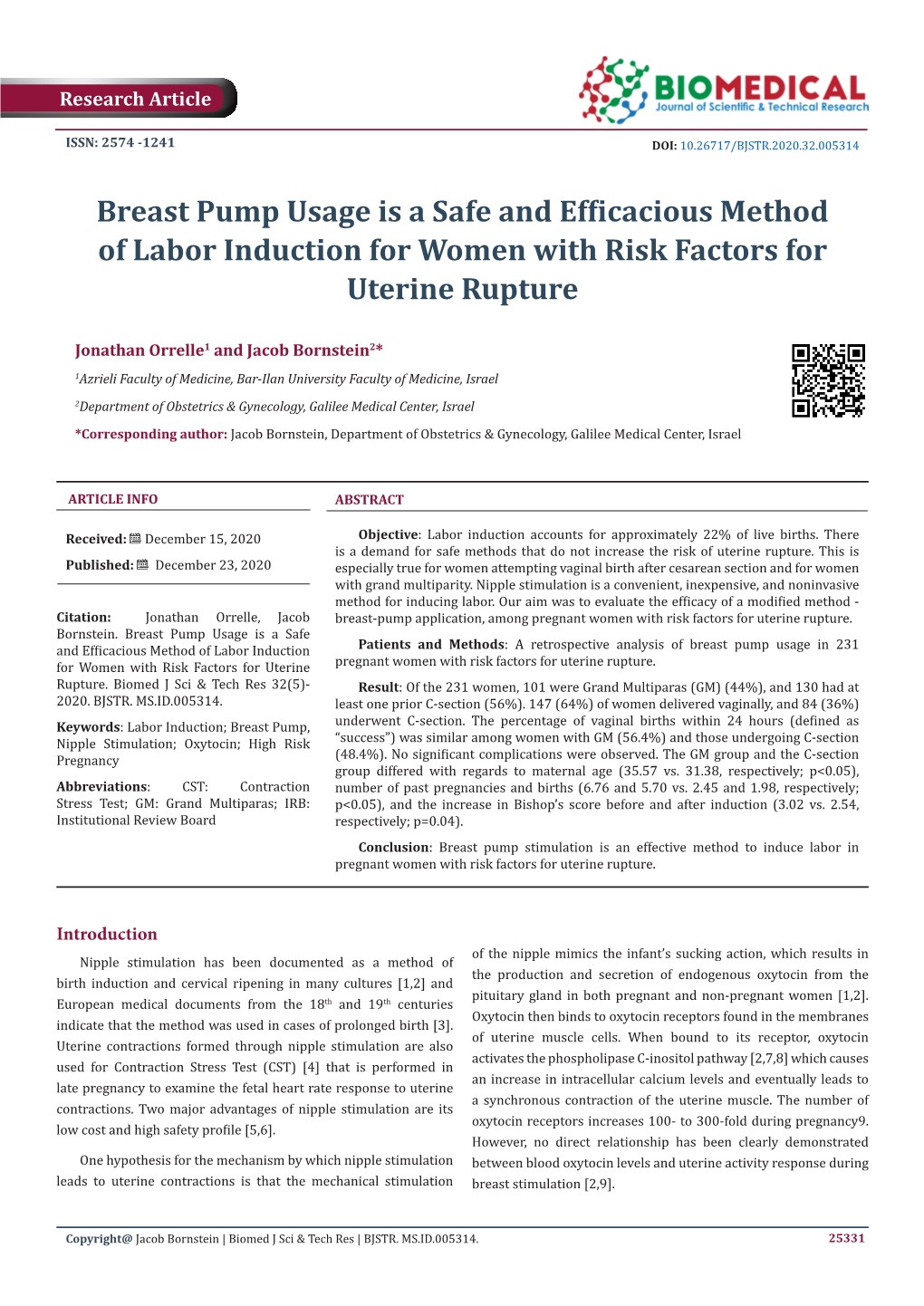 Breast Pump Usage Is a Safe and Efficacious Method of Labor Induction for Women with Risk Factors for Uterine Rupture