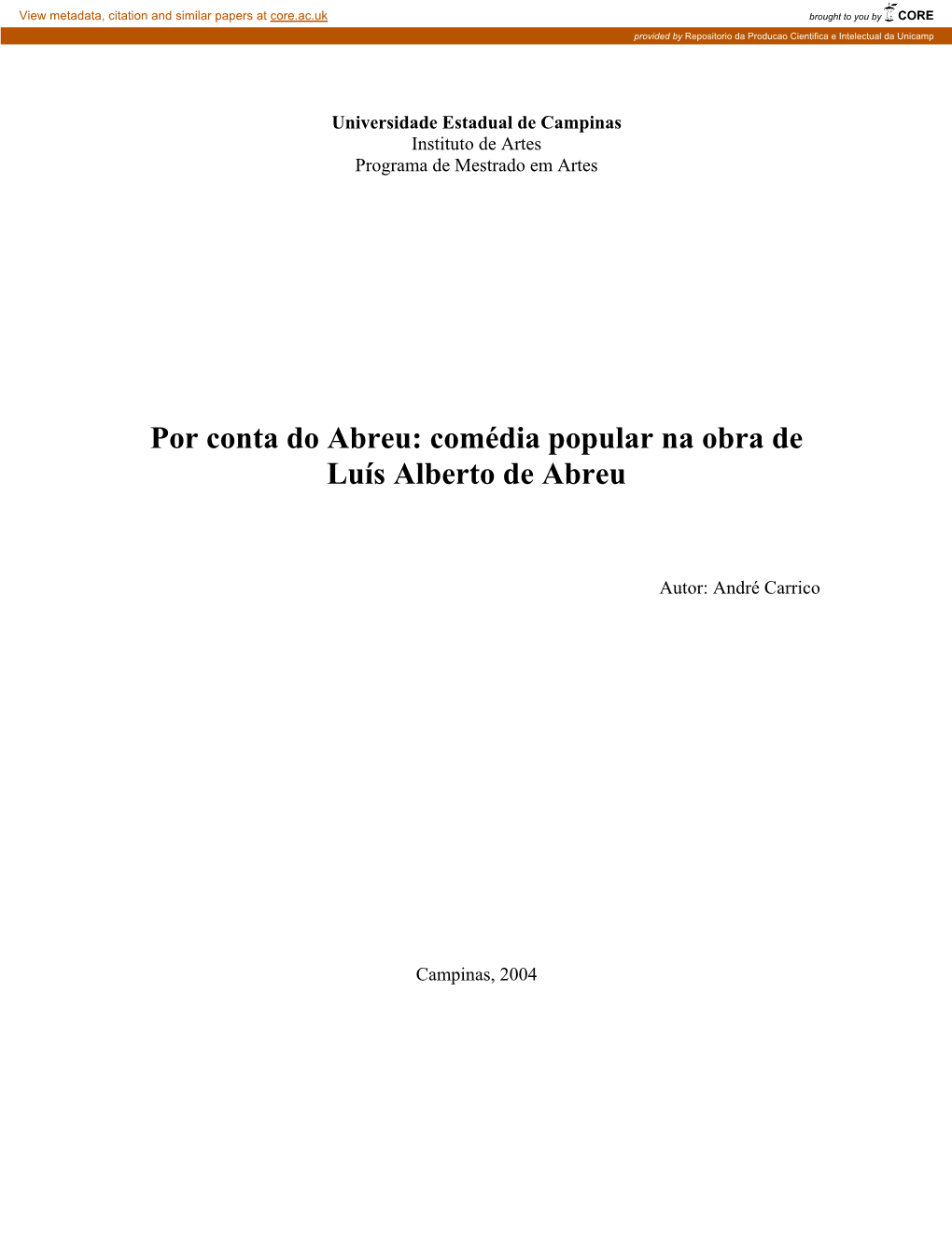 Comédia Popular Na Obra De Luís Alberto De Abreu