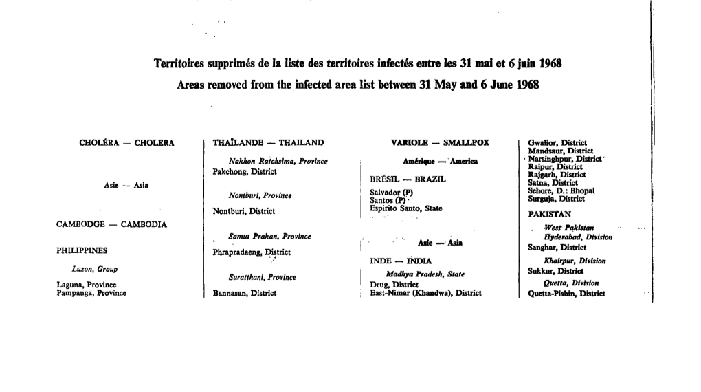 Territoires Supprimés De La Liste Des Territoires Infectés Entre Les 31 Mai Et 6 Juin 1968