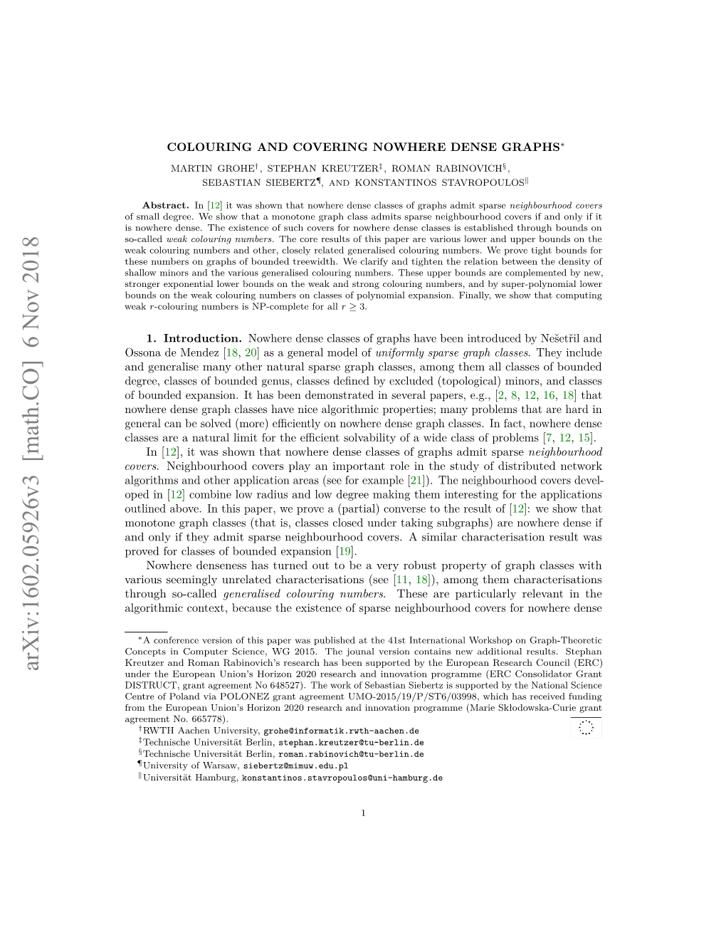 Colouring and Covering Nowhere Dense Graphs∗