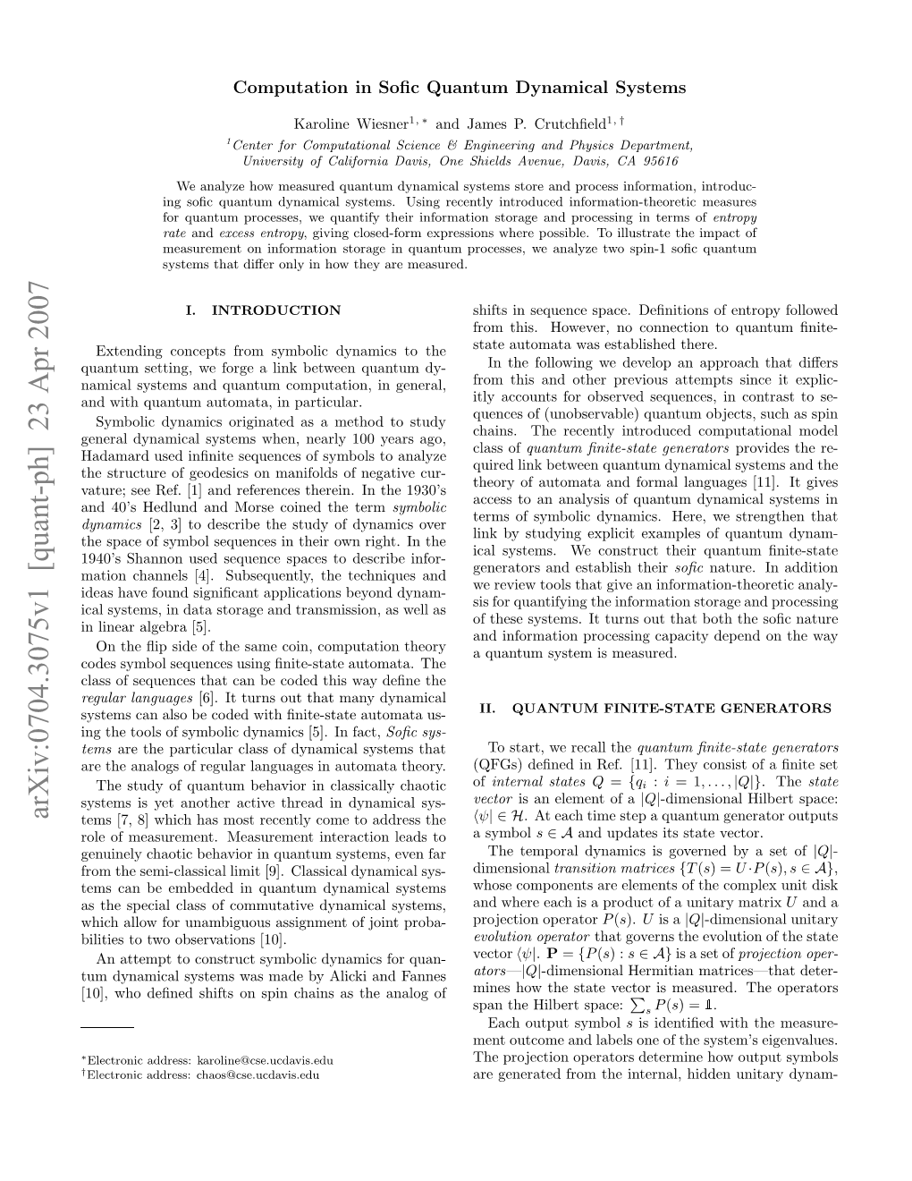 Computation in Sofic Quantum Dynamical Systems