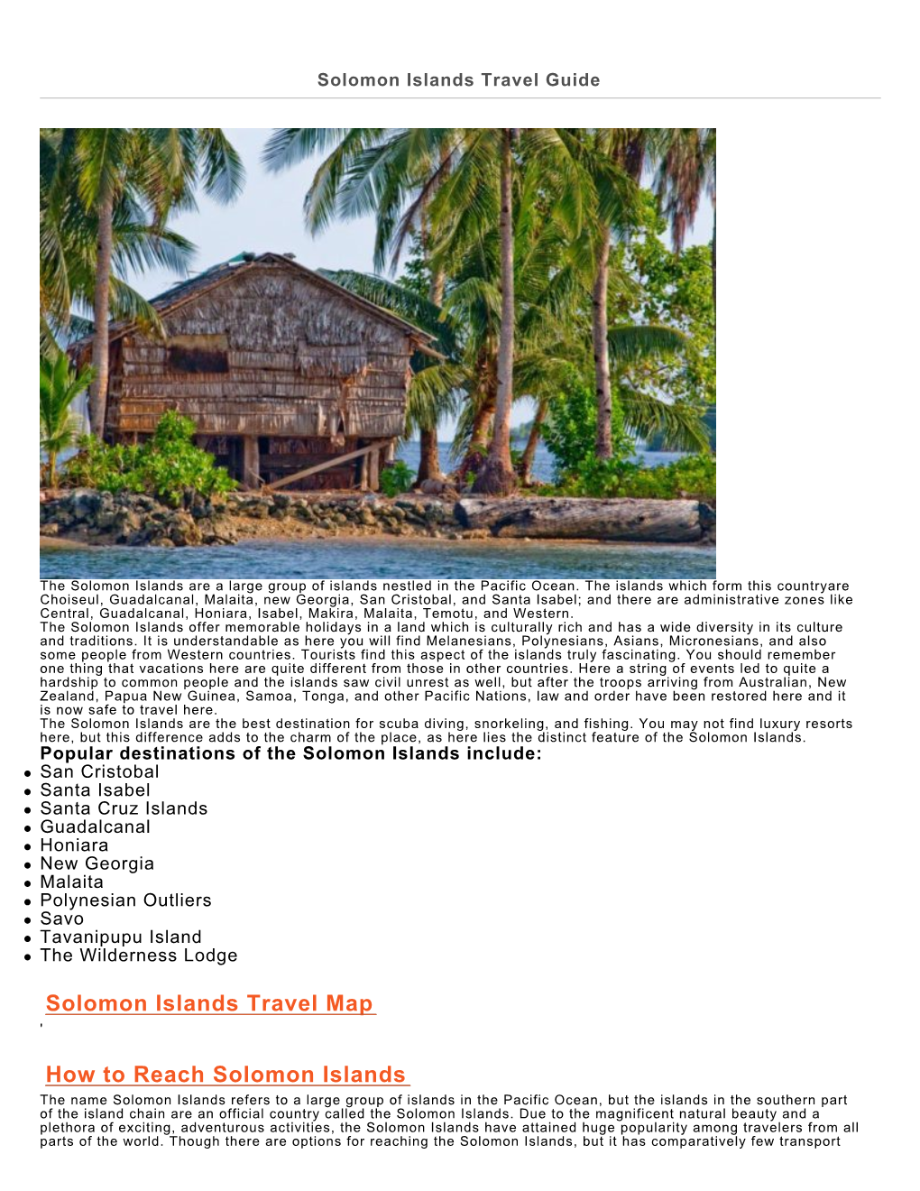 Solomon Islands Travel Guide