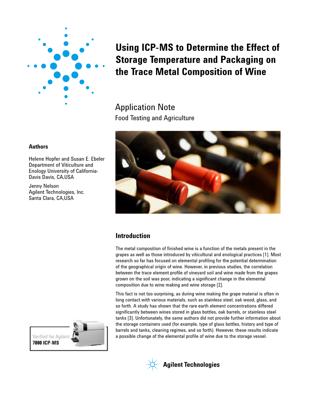 Using ICP-MS to Determine the Effect of Storage Temperature and Packaging on the Trace Metal Composition of Wine