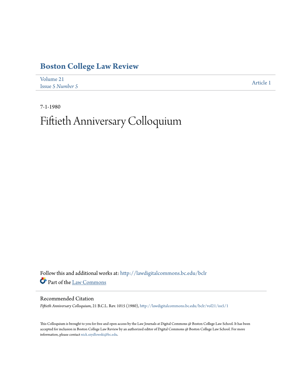 Fiftieth Anniversary Colloquium