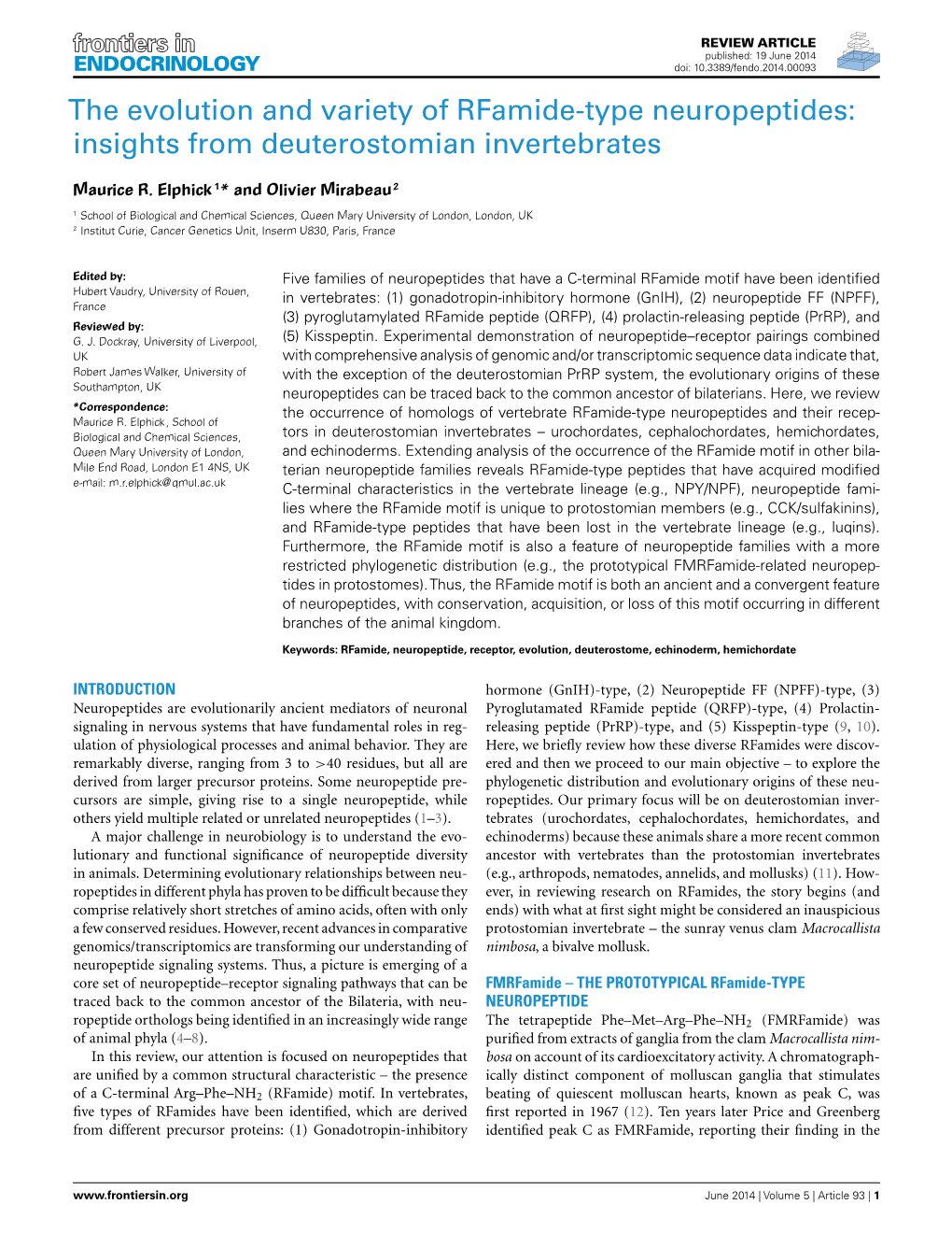 The Evolution and Variety of Rfamide-Type Neuropeptides