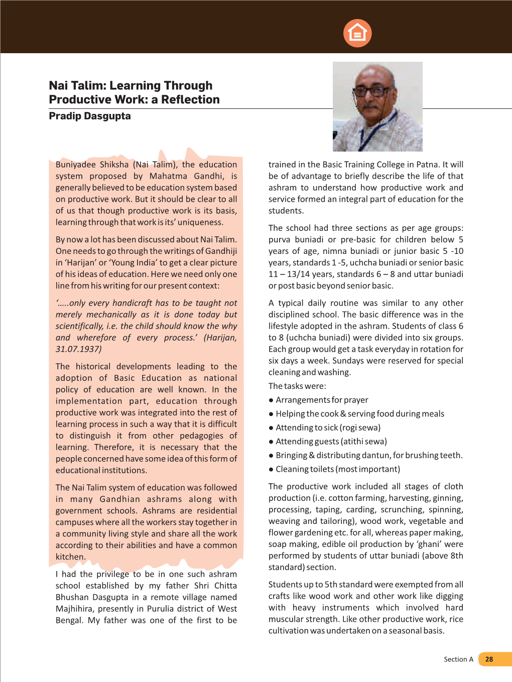 Nai Talim: Learning Through Productive Work: a Reflection Pradip Dasgupta