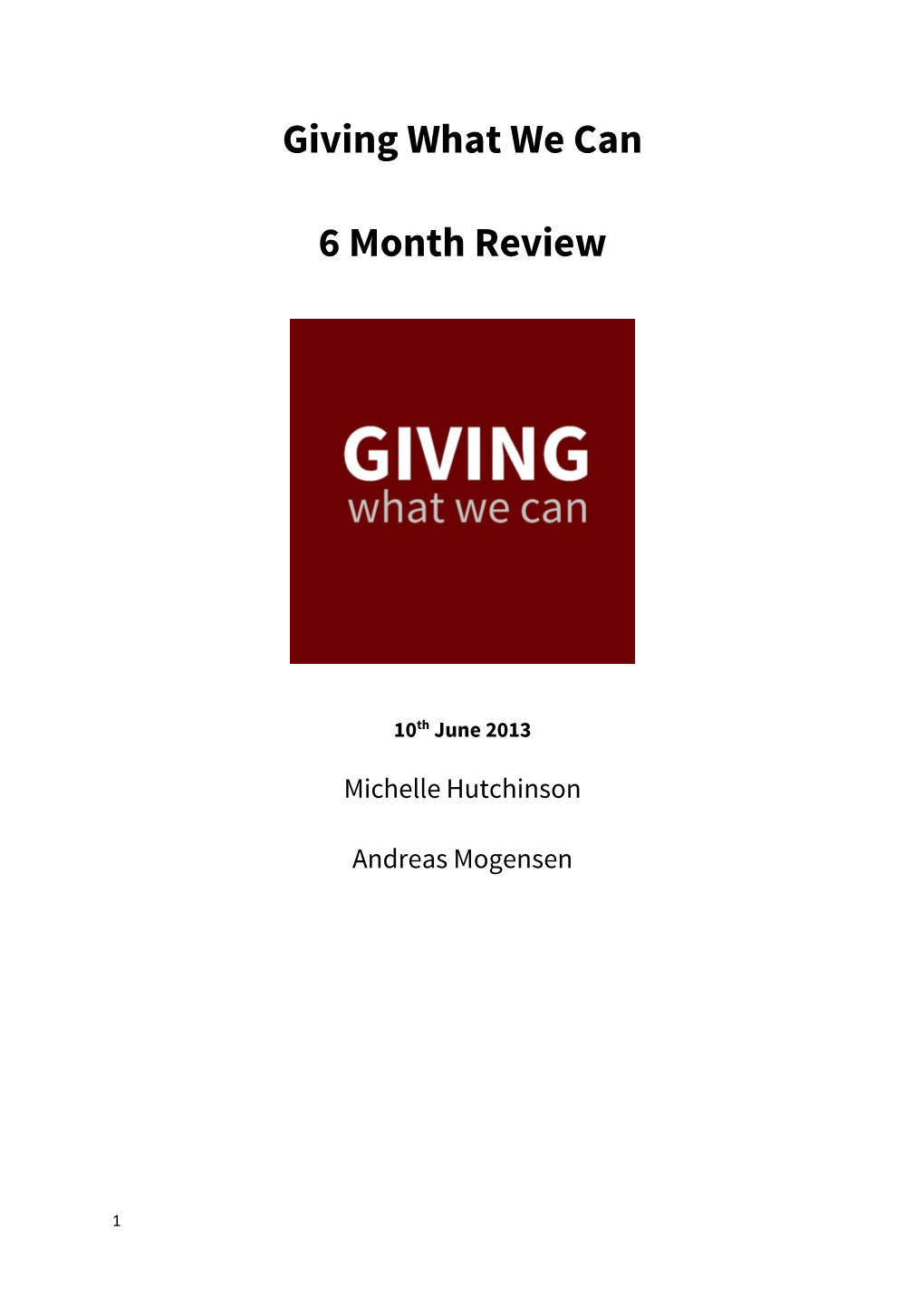 Giving What We Can 6 Month Review