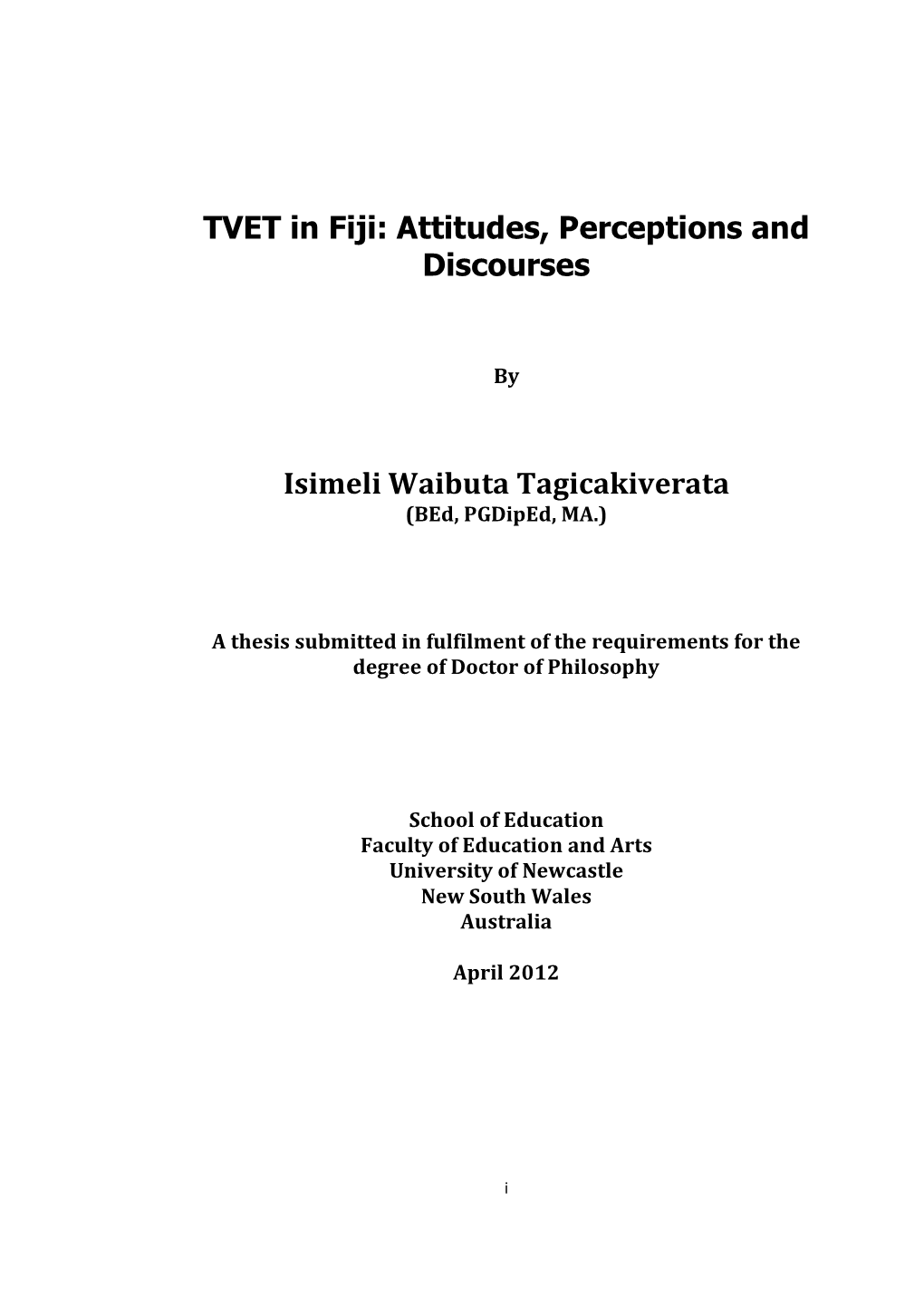 TVET in Fiji: Attitudes, Perceptions and Discourses