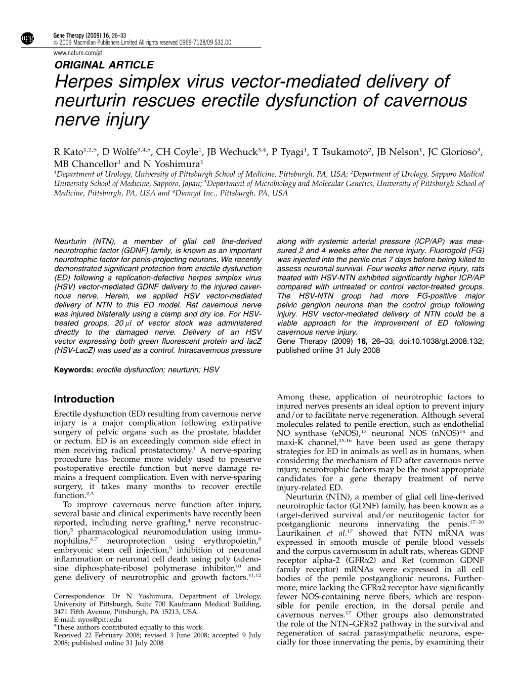 Herpes Simplex Virus Vector-Mediated Delivery of Neurturin Rescues Erectile Dysfunction of Cavernous Nerve Injury