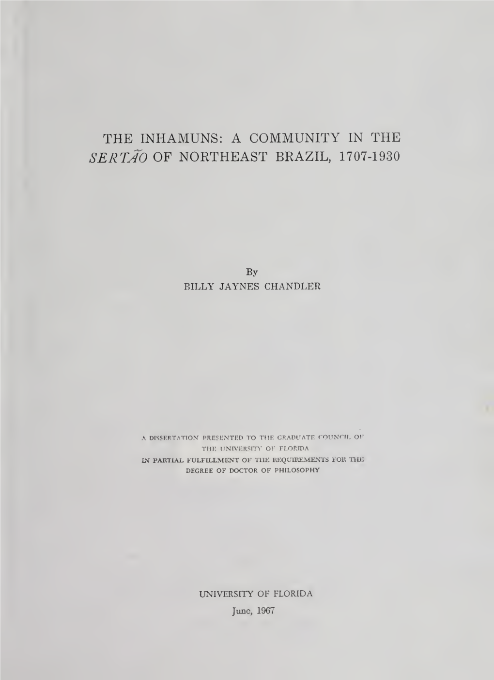 The Inhamuns: a Community in the Sertao of Northeast Brazil, 1707-1930