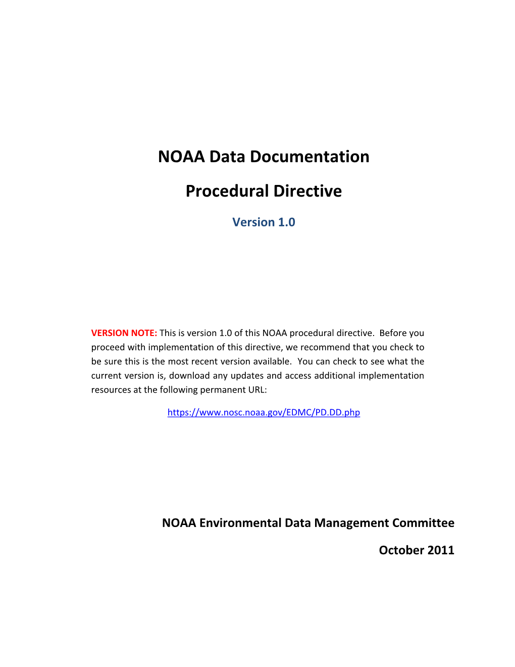 NOAA Data Documentation Procedural Directive