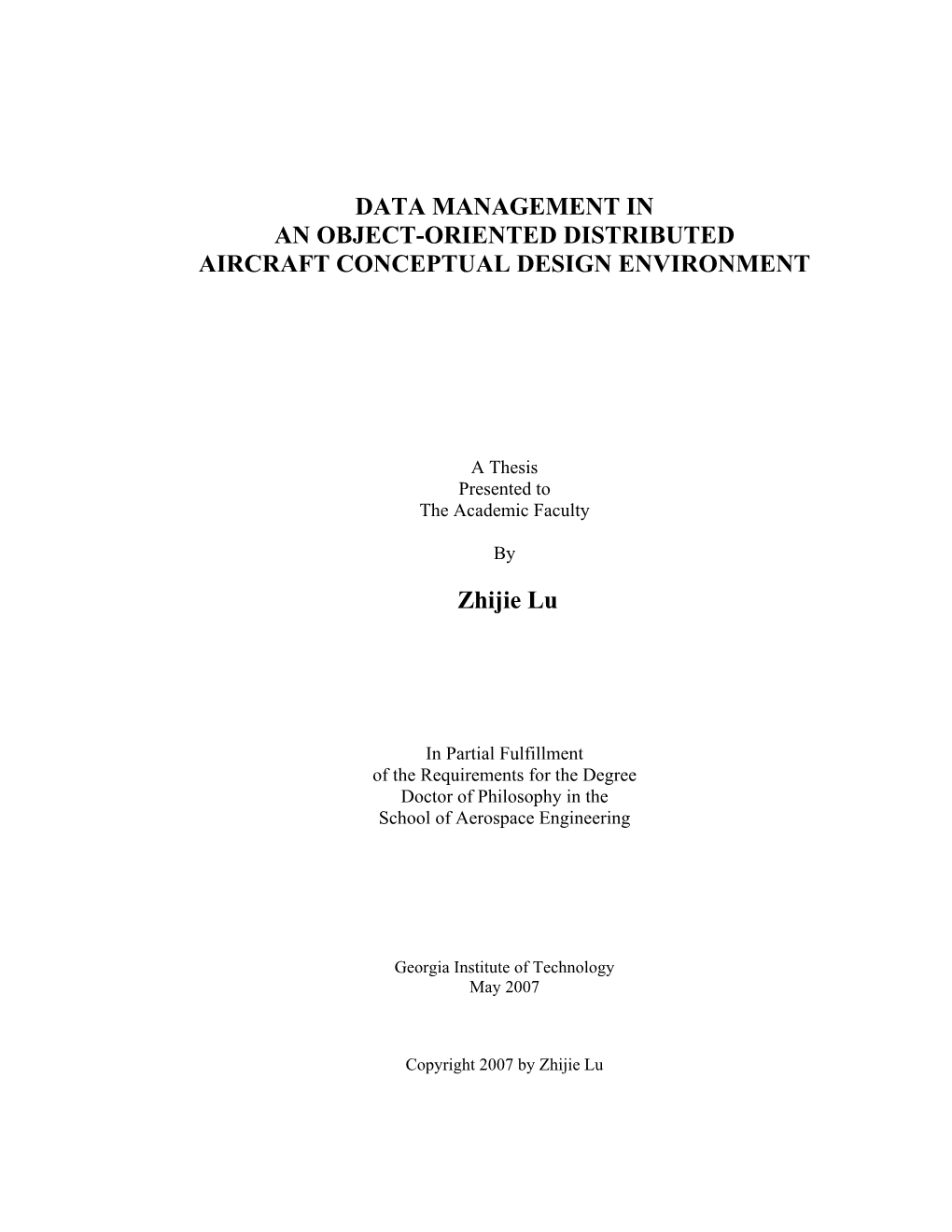 Data Management in an Object-Oriented Distributed Aircraft Conceptual Design Environment