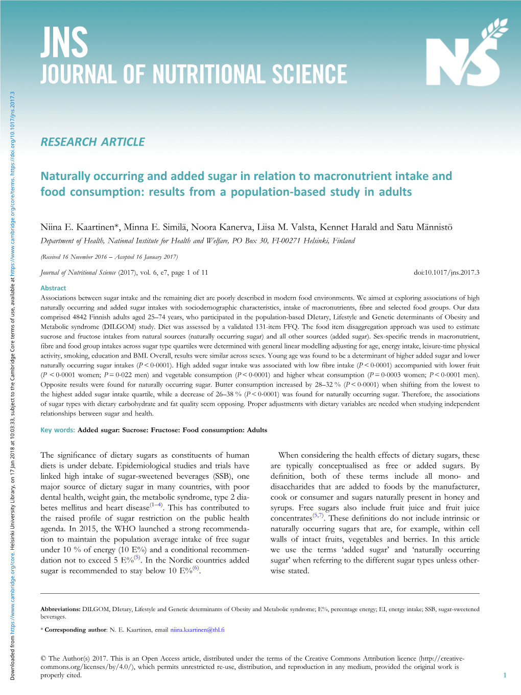 Jns Journal of Nutritional Science